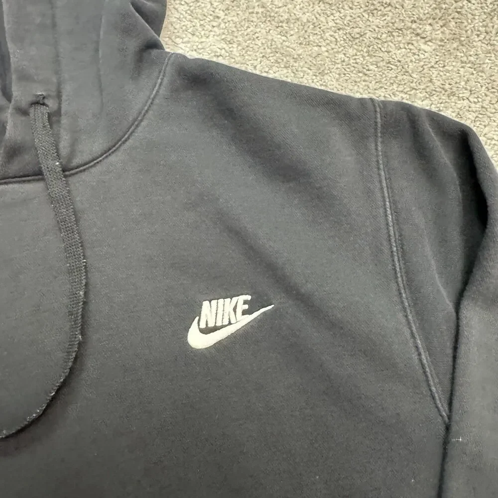 Nike Hoodie Pullover Sweatshirt Mens Small Black Fleece Drawstring Activewear
